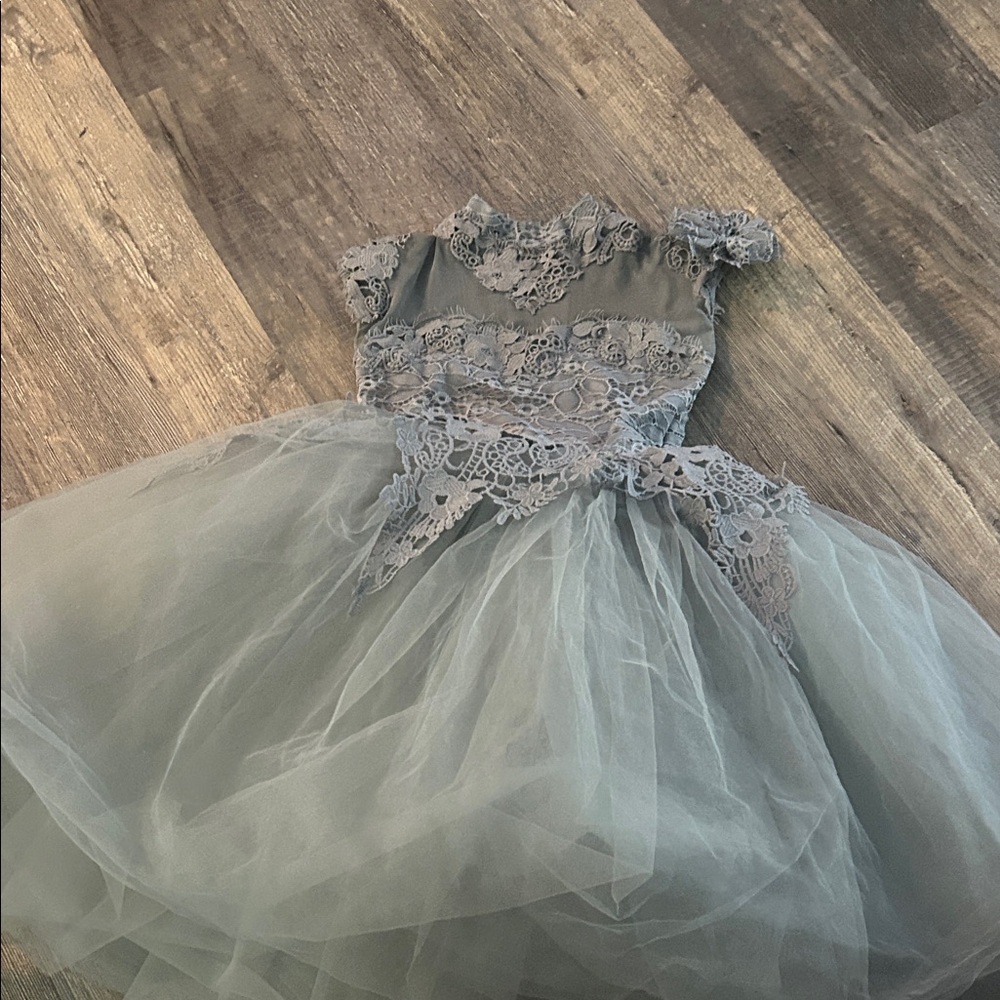 Curtain Call Dance Costume Elegant Gray Lace Tulle Dress